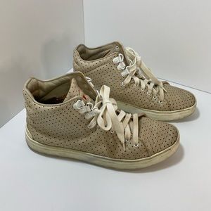 Rag and Bone Kent Cream Laser Cut Leather Hightop Sneakers Size 7